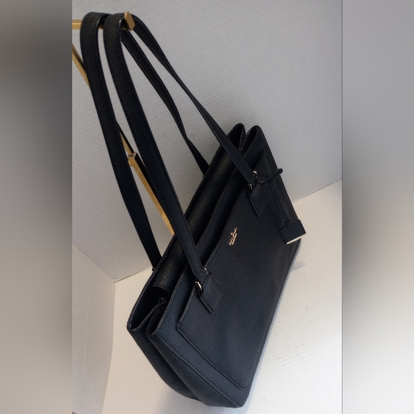 SOLD Kate Spade black leather 3 compartment tote purse shoulder bag - Picture 2 of 16